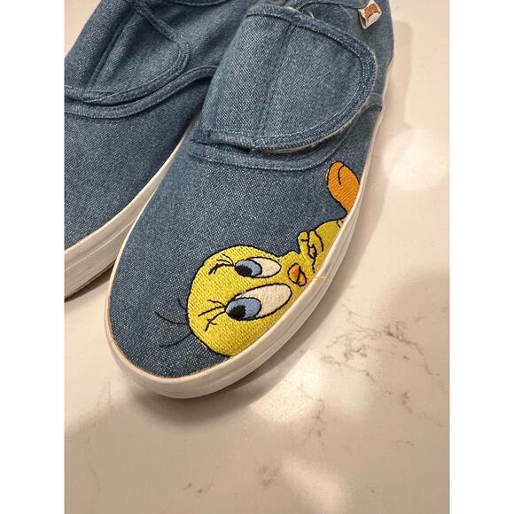 Vintage 90s Looney Tunes Tweety Bird Blue Velcro slip on flat shoes - Picture 5 of 15